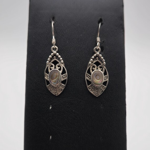 Sterling Silver Abalone Shell Rustic Dangle Earri… - image 1