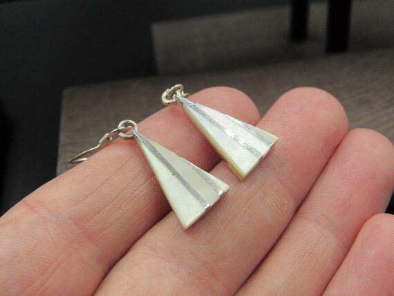 Sterling Silver Triangle Shell Dangle Earrings Vi… - image 2
