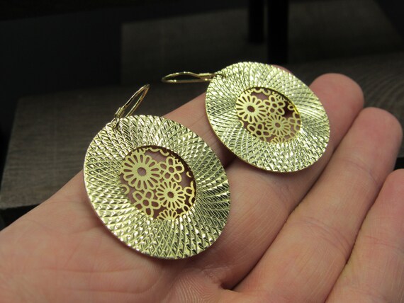 Sterling Silver Unique Pattern Double Circle Earr… - image 2