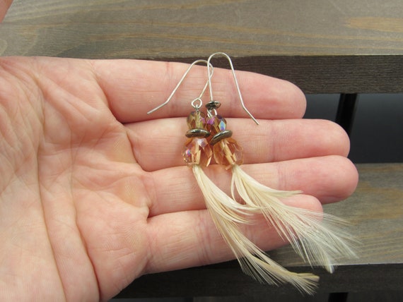 Sterling Silver Crystal And Feather Dangle Earrin… - image 1