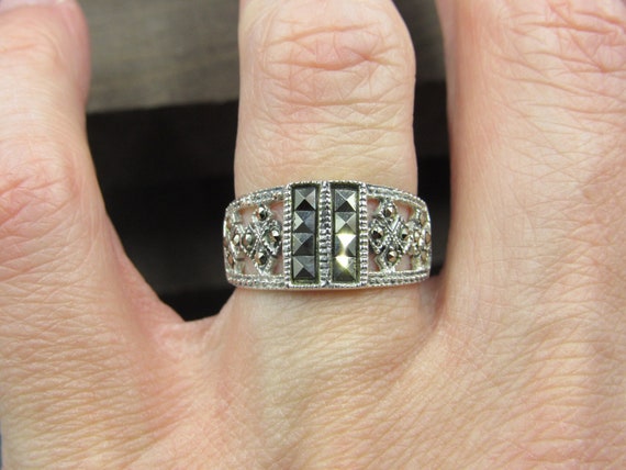 Size 6.75 Sterling Silver Cool Pattern Marcasite … - image 1