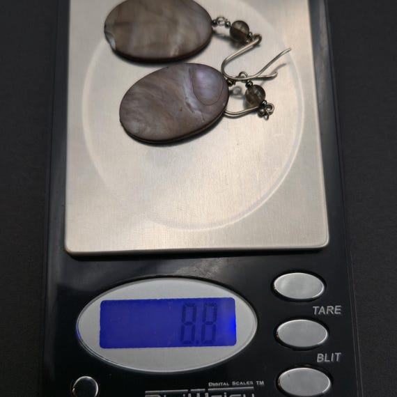 Sterling Silver Oval Dark Shell Dangle Earrings A… - image 5