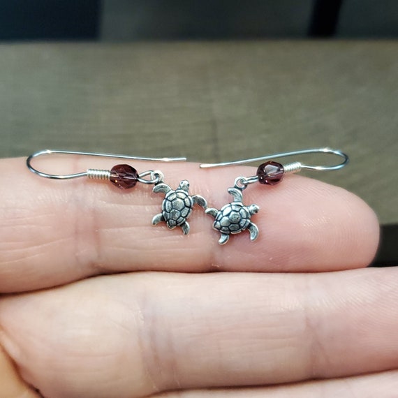 925 Sterling Silver Tiny Adorable Turtle Dangle E… - image 1