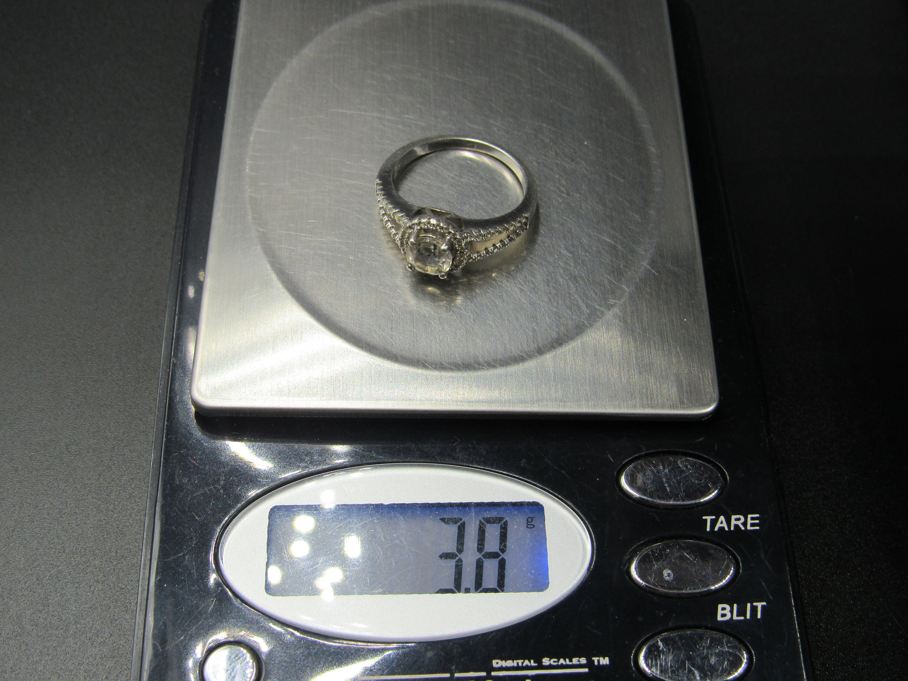 Size 7.75 Sterling Silver Dirty Light Topaz and Cubic Zirconia