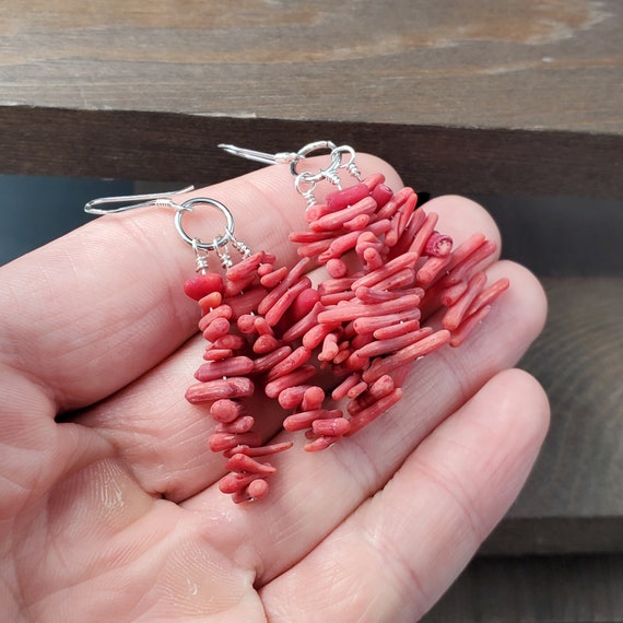 Sterling Silver Triple Red Shell Dangle Earrings - image 2