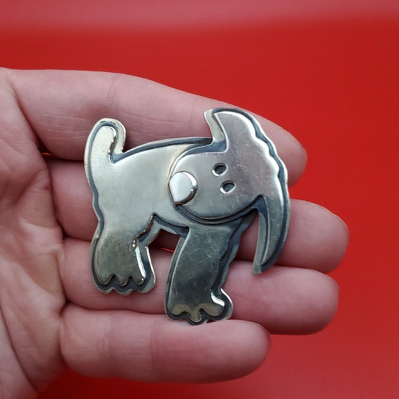 925 Sterling Silver Large Heavy Adorable Dog Pin … - image 3