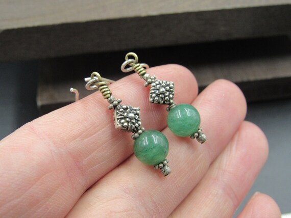 Sterling Silver Simple Rustic Nephrite Stone Dang… - image 2