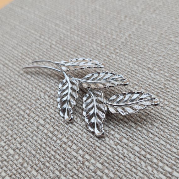 Sterling Silver Large Five Leaf Double Branch Pin… - image 2