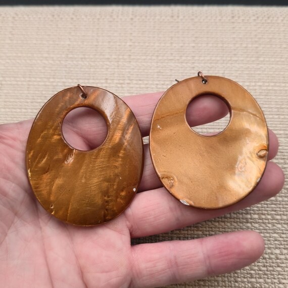 Copper Large Heavy Thick Shell Dangle Earrings B9… - image 3