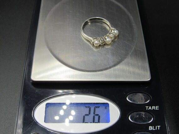 Size 7 Sterling Silver White Pearl & Clear CZ Gem Band Ring