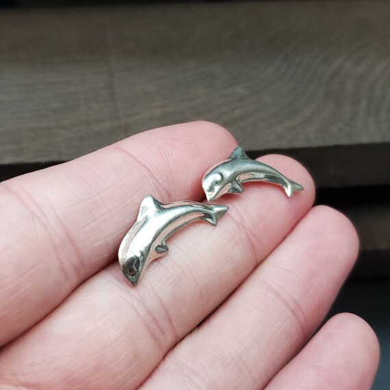 Sterling Silver Cute Simple Dolphin Stud Earrings - image 2