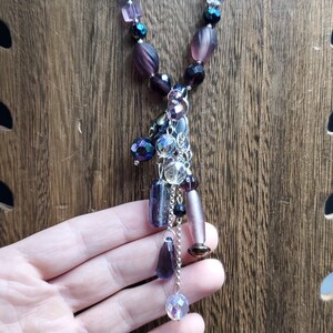 20 Inch Sterling Silver Purple Glass And Crystal Busy Necklace