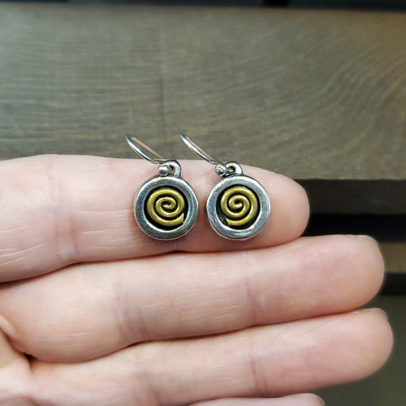 925 Sterling Silver Solid Small Two Tone Swirl Da… - image 1