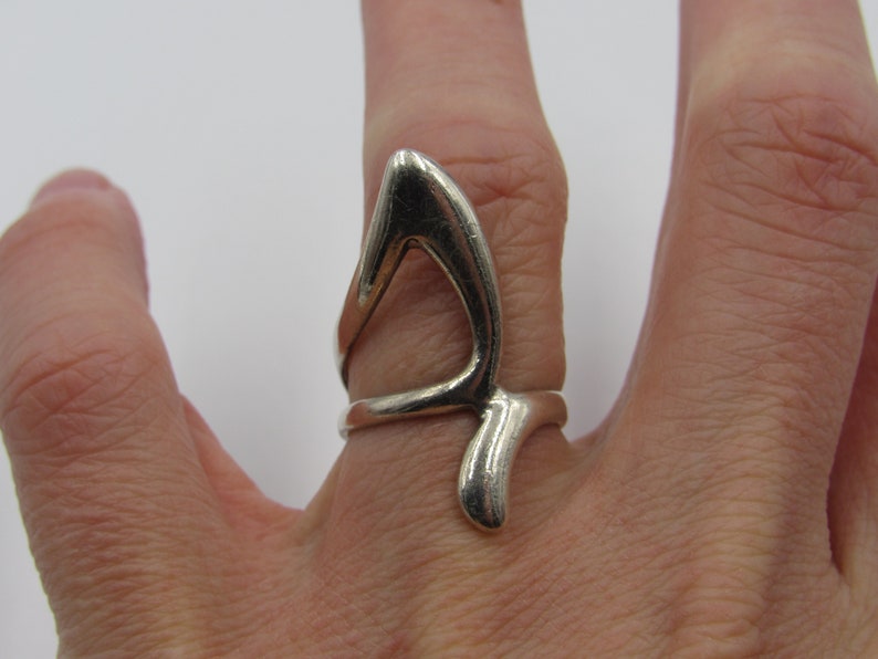 Size 6.5 Sterling Silver Odd Finger Band Ring Vintage Statement Engagement Wedding Promise Anniversary Bridal Cocktail Friendship