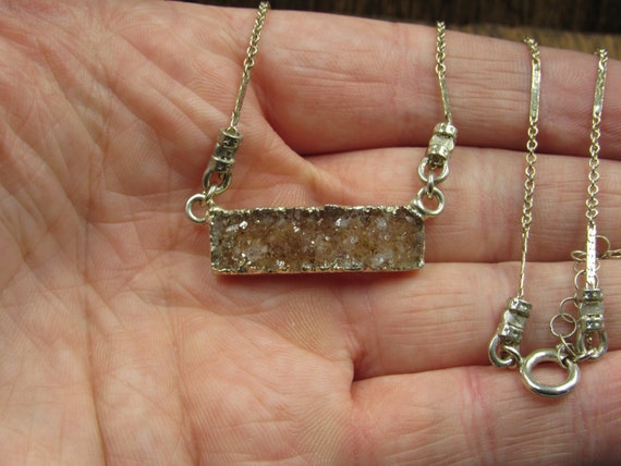 16" Sterling Silver Rustic Brown Druzy Stone Neck… - image 2