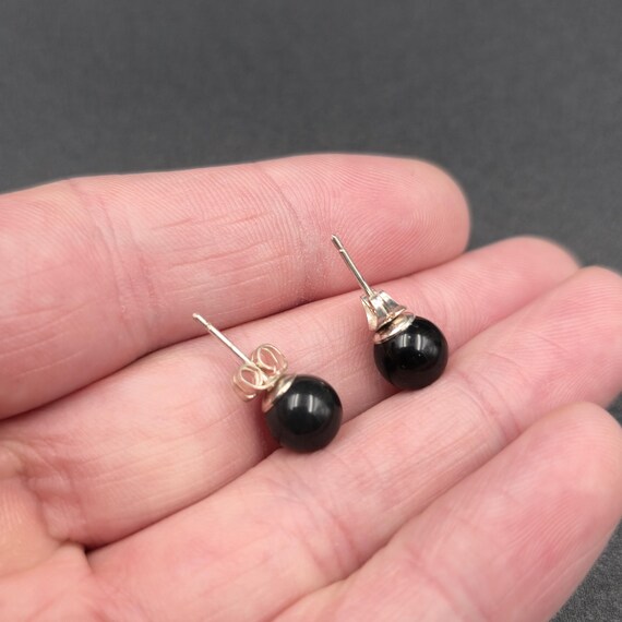Silver Over Copper Black Stone Stud Earrings A6106 - image 3