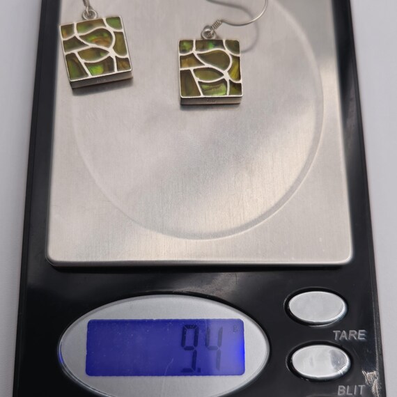 Sterling Silver Unique Shell Background Square Ea… - image 6