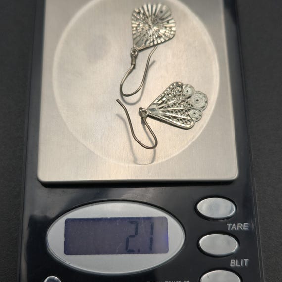 Sterling Silver Diamond Cut Pattern Unique Dangle… - image 6