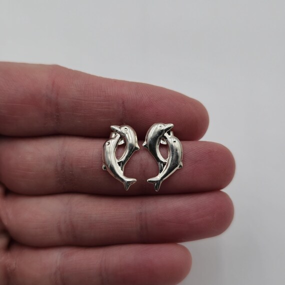 Sterling Silver Double Dolphin Stud Earrings A2478 - image 1