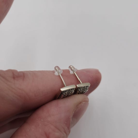 Sterling Silver Square Woven Pattern Stud Earring… - image 3