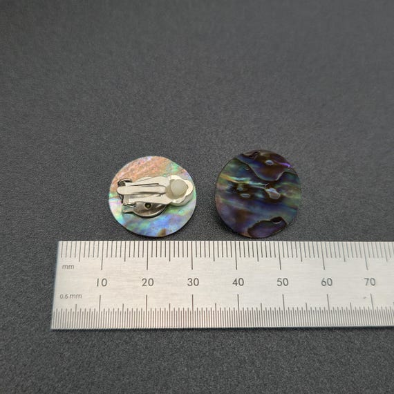 Silvertone Abalone Shell Circle Clip On Earrings … - image 5