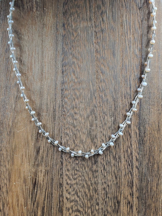 16 Inch Sterling Silver Small Pearls And Woven Tar