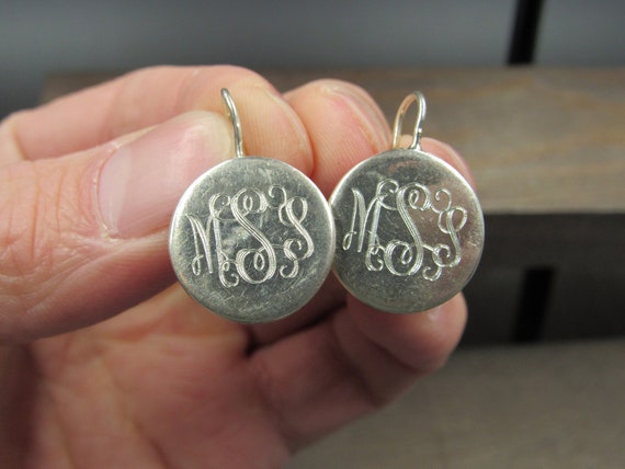 Sterling Silver Heavy Cursive Initials Earrings - image 1