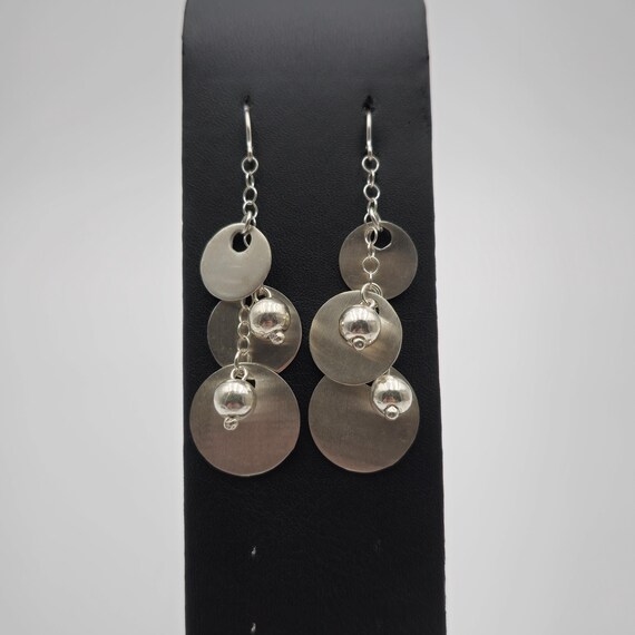 Sterling Silver Heavy Circle And Orbs Dangle Earrings A3254