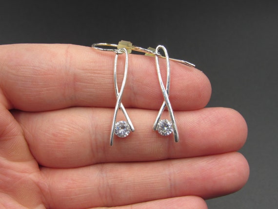Sterling Silver Unique Round CZ Diamond Earrings … - image 1