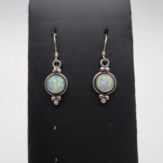 Sterling Silver Rustic Style Cute Opal Dangle Ear… - image 1