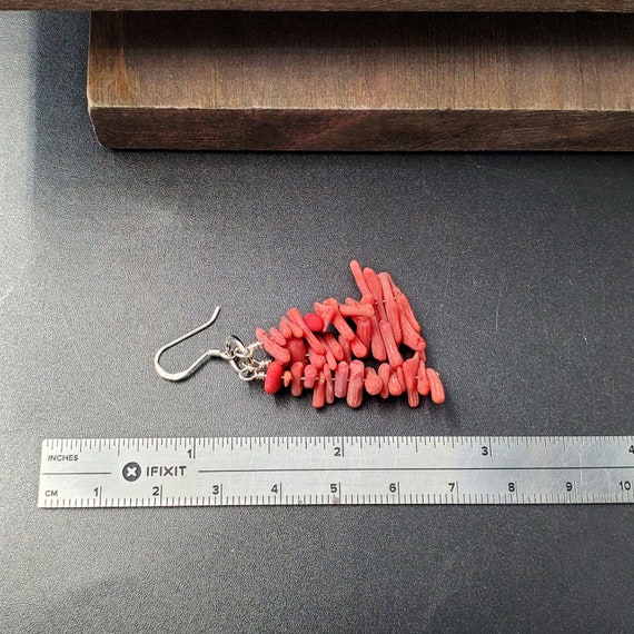 Sterling Silver Triple Red Shell Dangle Earrings - image 5