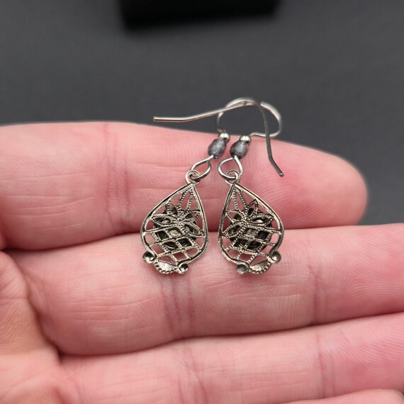 Silver Plated Chalcedony Stone Dangle Earrings A6… - image 3