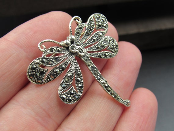 Sterling Silver Marcasite Dragonfly Pin Brooch - image 3