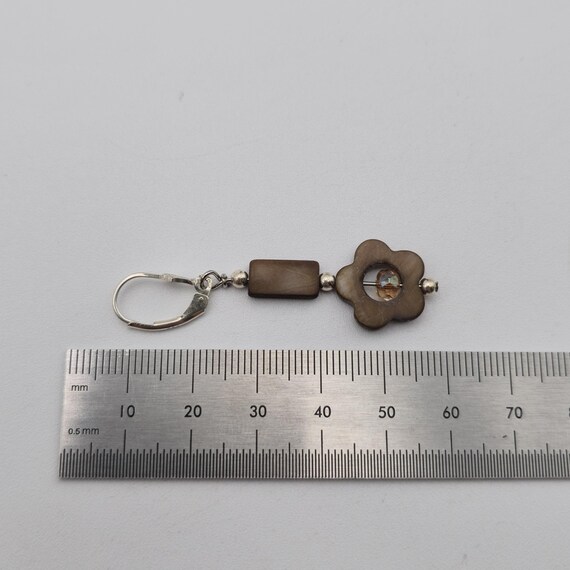 Sterling Silver Flower Brown Shell Dangle Earring… - image 4