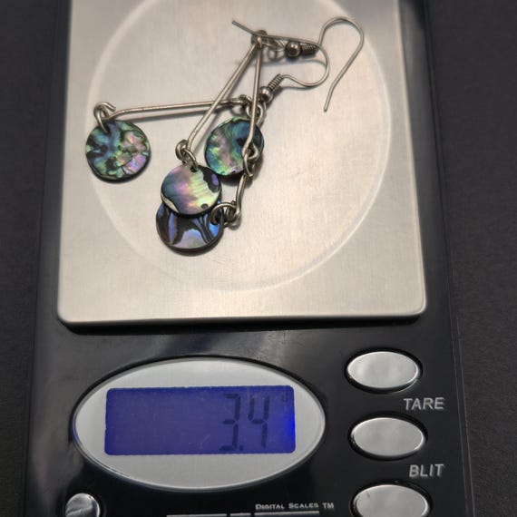 Silver Plated Over Copper Abalone Shell Long Earr… - image 5