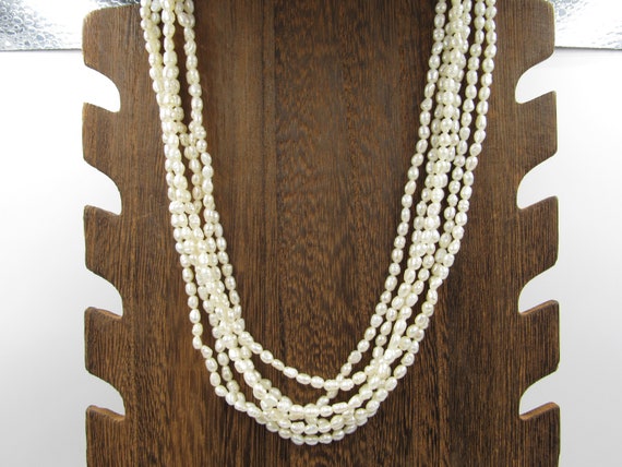 18" Multiple Strings Of Pearls Necklace Vintage C… - image 1