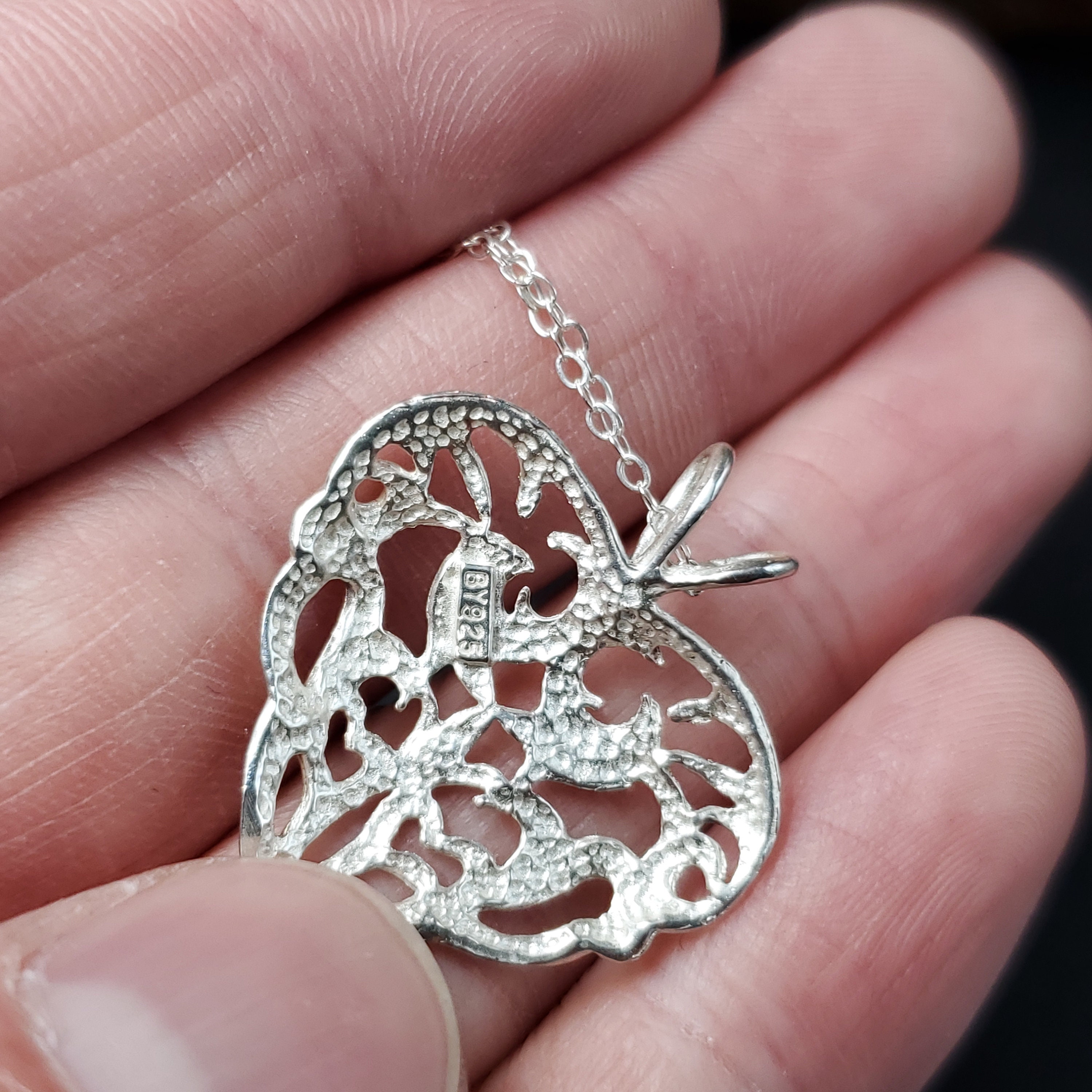 20 Inch Sterling Silver Diamond Cut Large Heart Pendant Necklace
