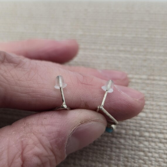 Sterling Silver Blue Stone Rustic Dangle Earrings… - image 3