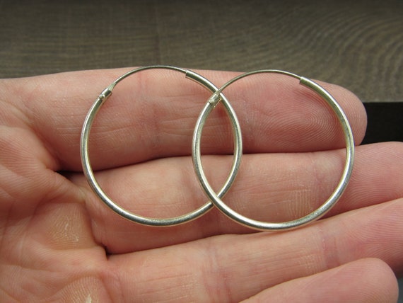 Sterling Silver Cool Hoop Simple Earrings Vintage… - image 1