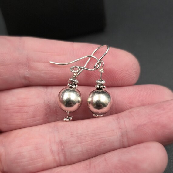 Sterling Silver Bright Sphere Simple Dangle Earri… - image 3