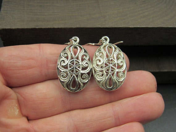 Sterling Silver Large Rustic Wheel Pattern Earrin… - image 1