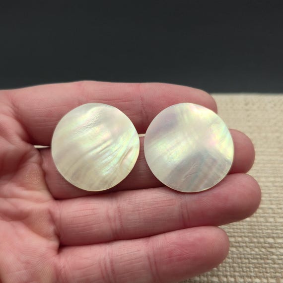 Silver Plated White Circle Shell Handmade Earring… - image 1