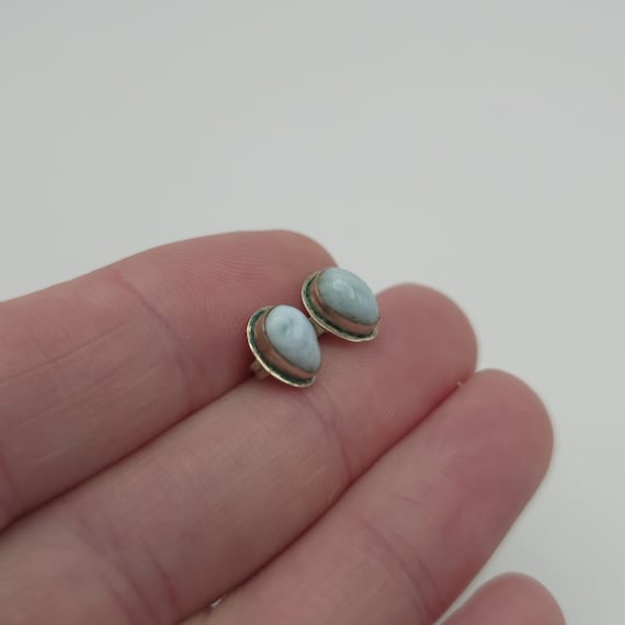 Sterling Silver Small Larimar Stone Rustic Stud E… - image 2