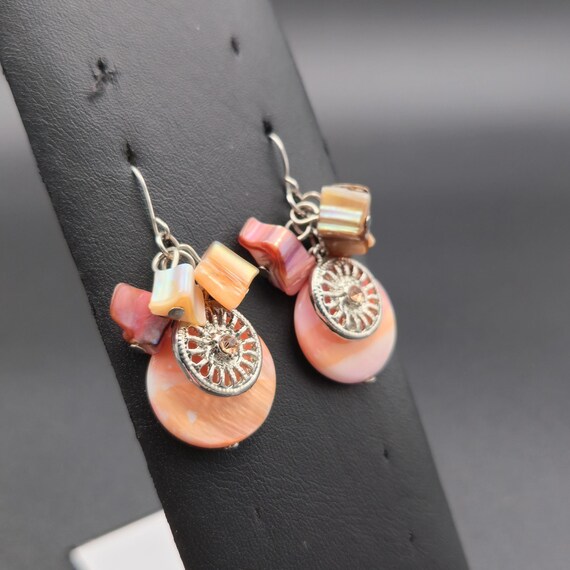 Silver Plated Peach Shells Cluster Handmade Dangl… - image 2