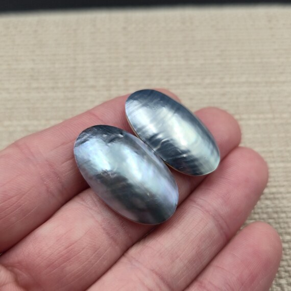 Silver Plated Oval Unique Blue Shell Earrings A62… - image 2