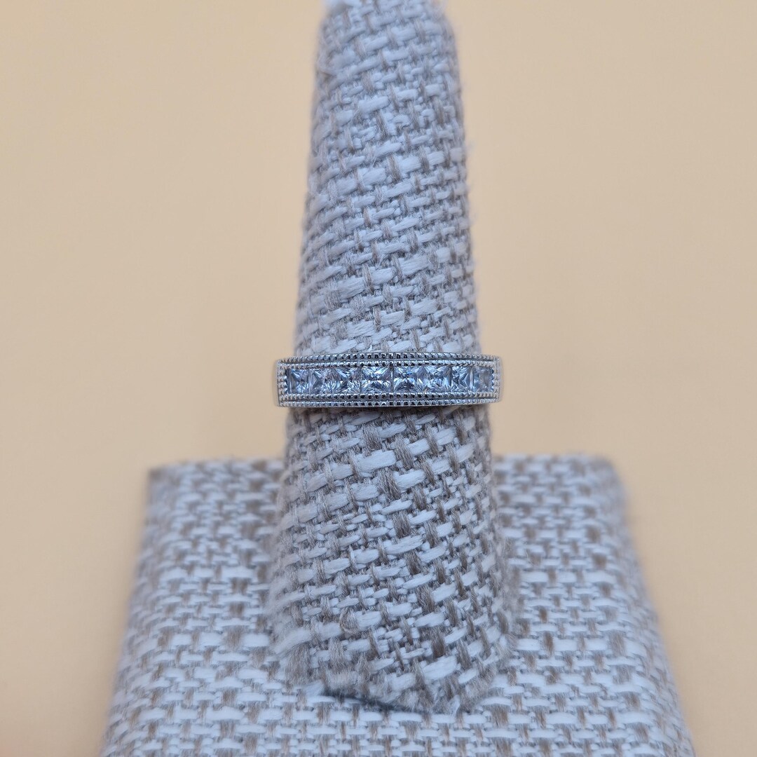 Size 8 Sterling Silver Square Channel Cubic Zirconia Band Ring