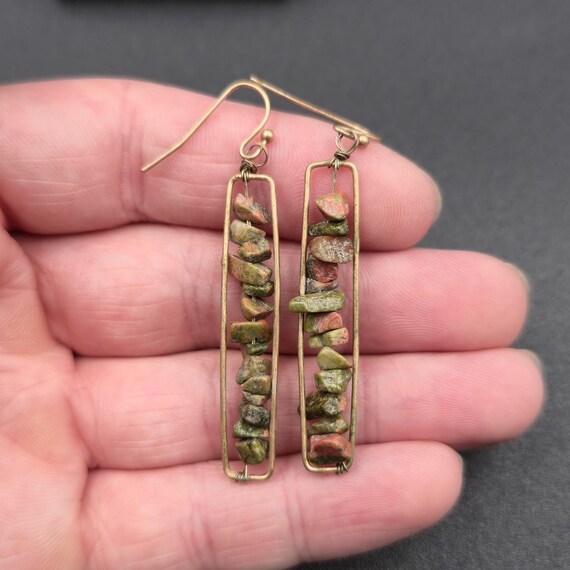 Copper Handmade Unakite Stone Dangle Earrings A62… - image 3