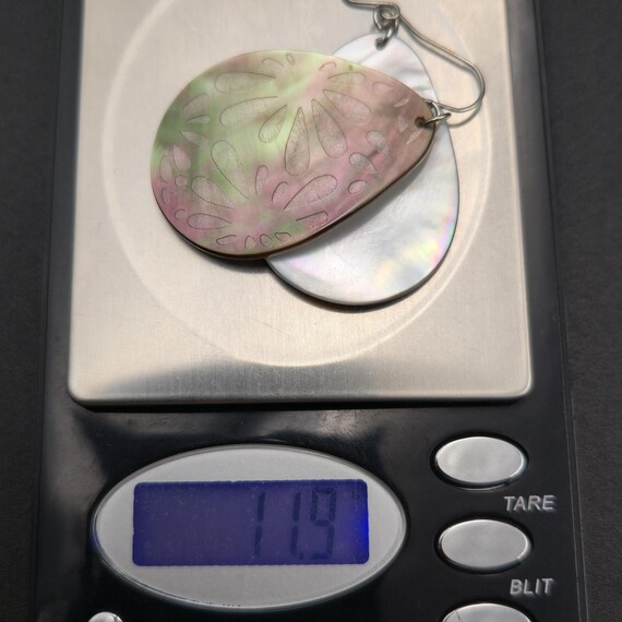 Silver Plated Floral Pattern Large Shell Dangle E… - image 5