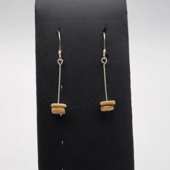 Sterling Silver Bar Style Shell Dangle Earrings A… - image 1