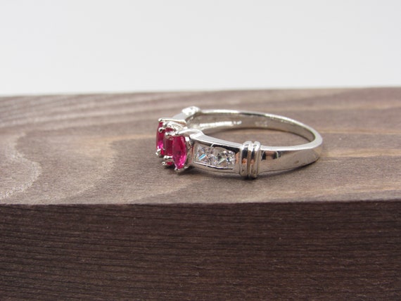 Size 8.25 Sterling Silver Ruby & CZ Diamond Band … - image 2